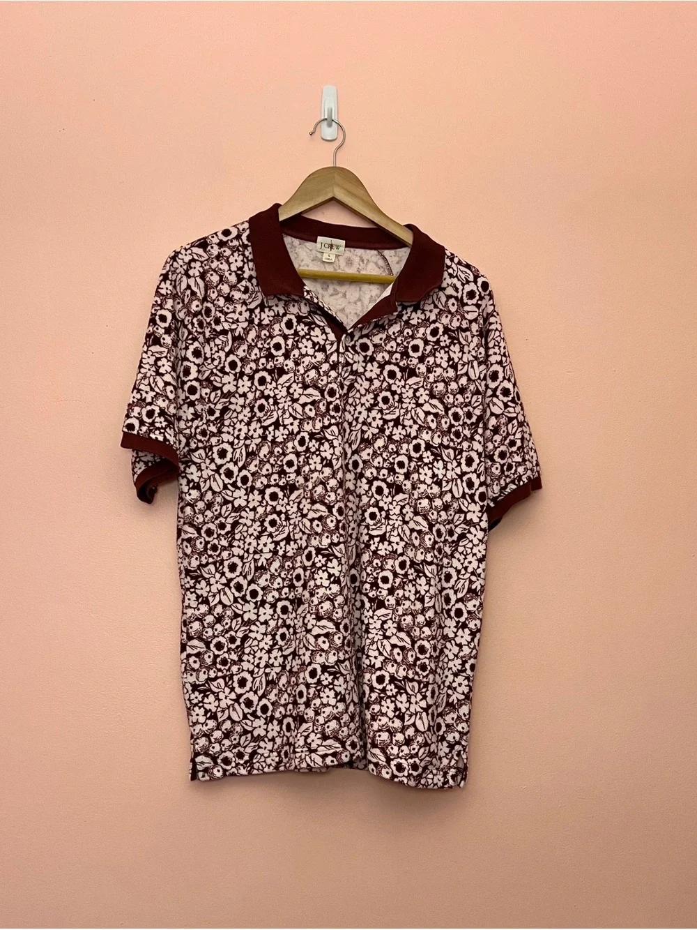 J.Crew Maroon Floral Terrycloth Polo Shirt Large
